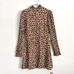 NEW Reformation Lewis Long Sleeve Mini Dress Bobcat Brown Women’s Size 4